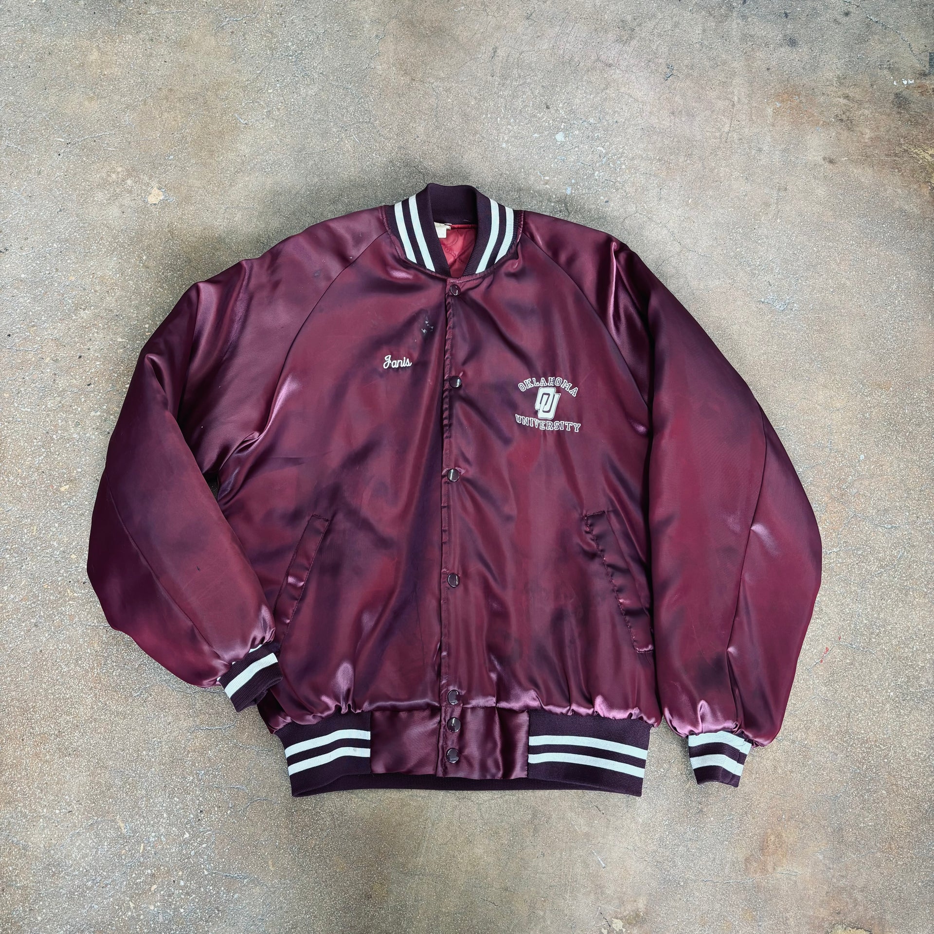  80s トラックジャケット XL バーガンディ 80s OU Sooners Satin jacket - L/XL – Edmond.steals